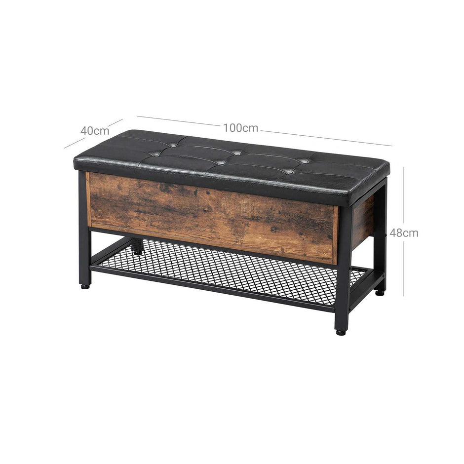 Padded Seat Storage Bench – Iron Frame – Industrial Style – Multifunctional Shoe Shelf