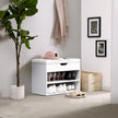Shoe Storage Bench – Engineered Wood – White – Padded Folding Seat with 2 Shelves