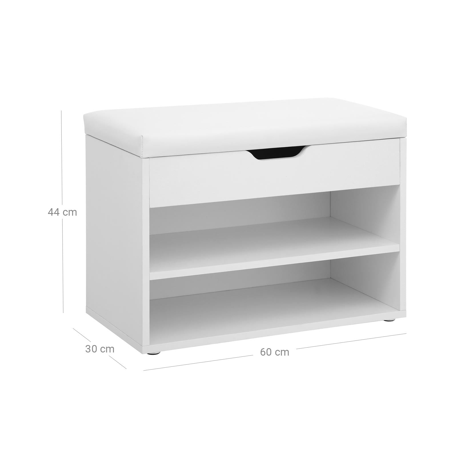 Shoe Storage Bench – Engineered Wood – White – Padded Folding Seat with 2 Shelves