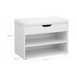 Shoe Storage Bench – Engineered Wood – White – Padded Folding Seat with 2 Shelves
