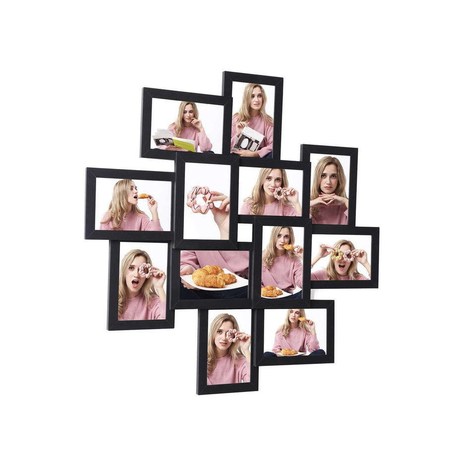 Picture Frame Collage – Wood – White – Wall Mounted for 12 Photos (4" x 6")