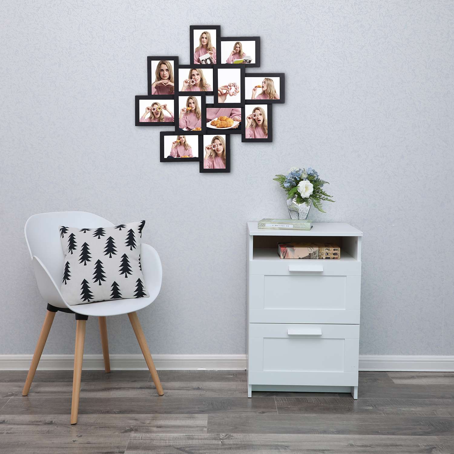 Picture Frame Collage – Wood – White – Wall Mounted for 12 Photos (4