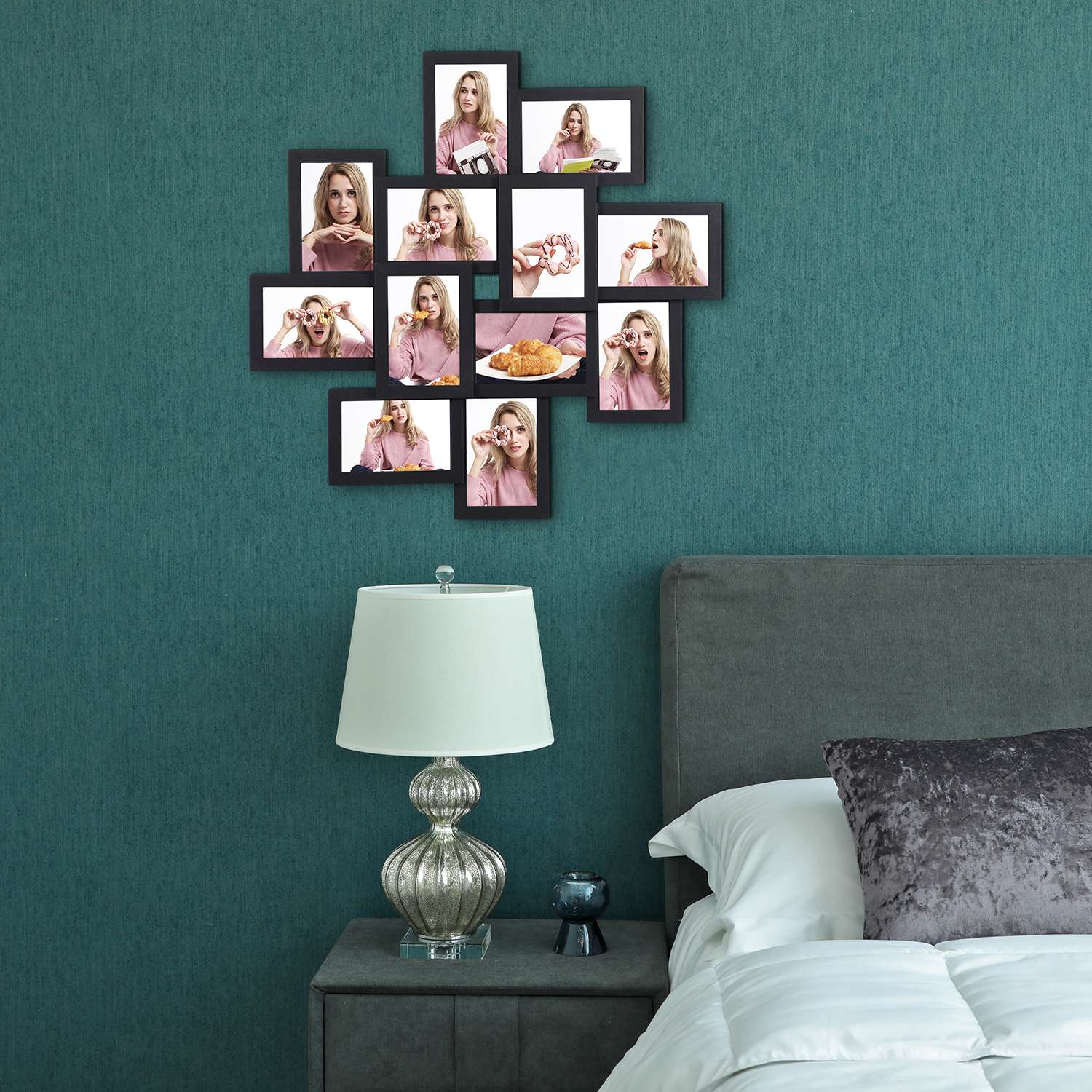 Picture Frame Collage – Wood – White – Wall Mounted for 12 Photos (4