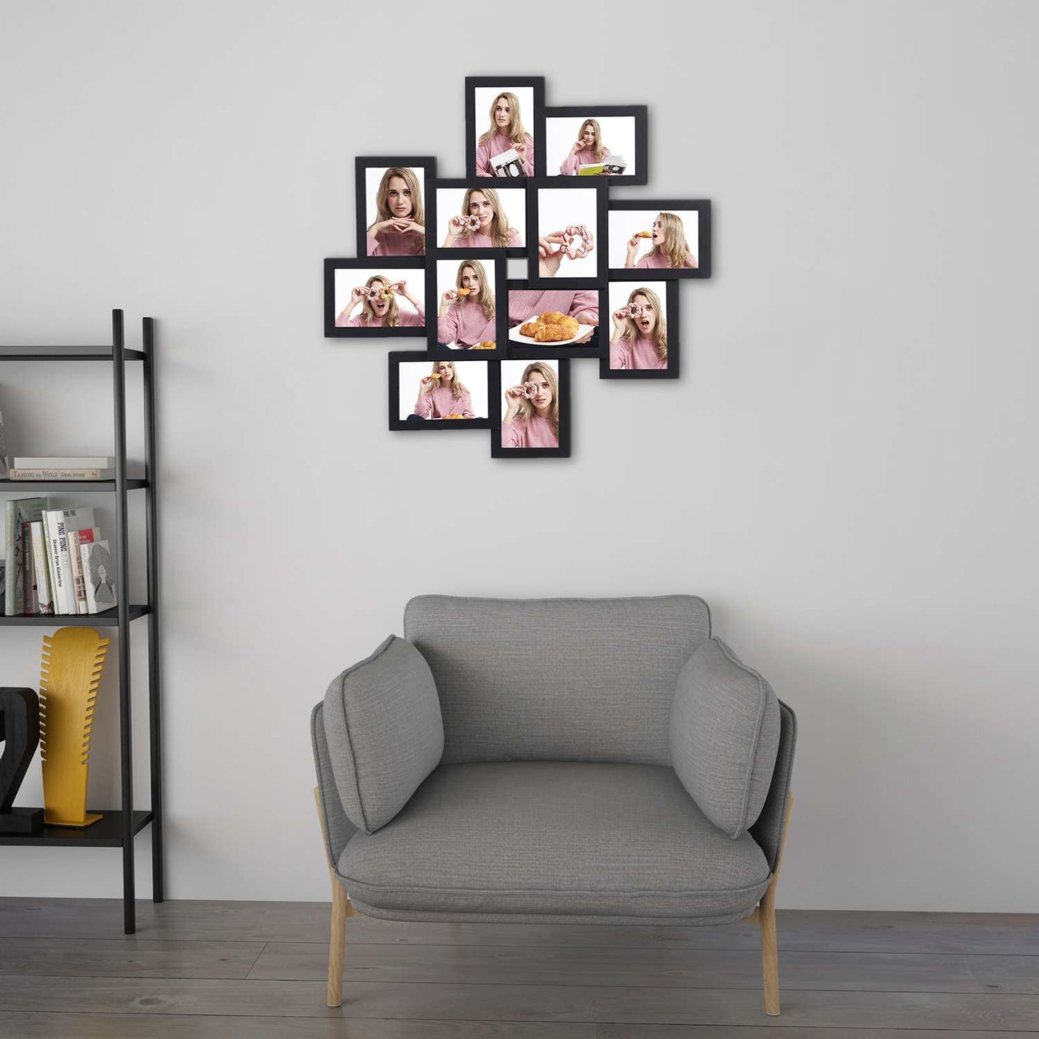 Picture Frame Collage – Wood – White – Wall Mounted for 12 Photos (4