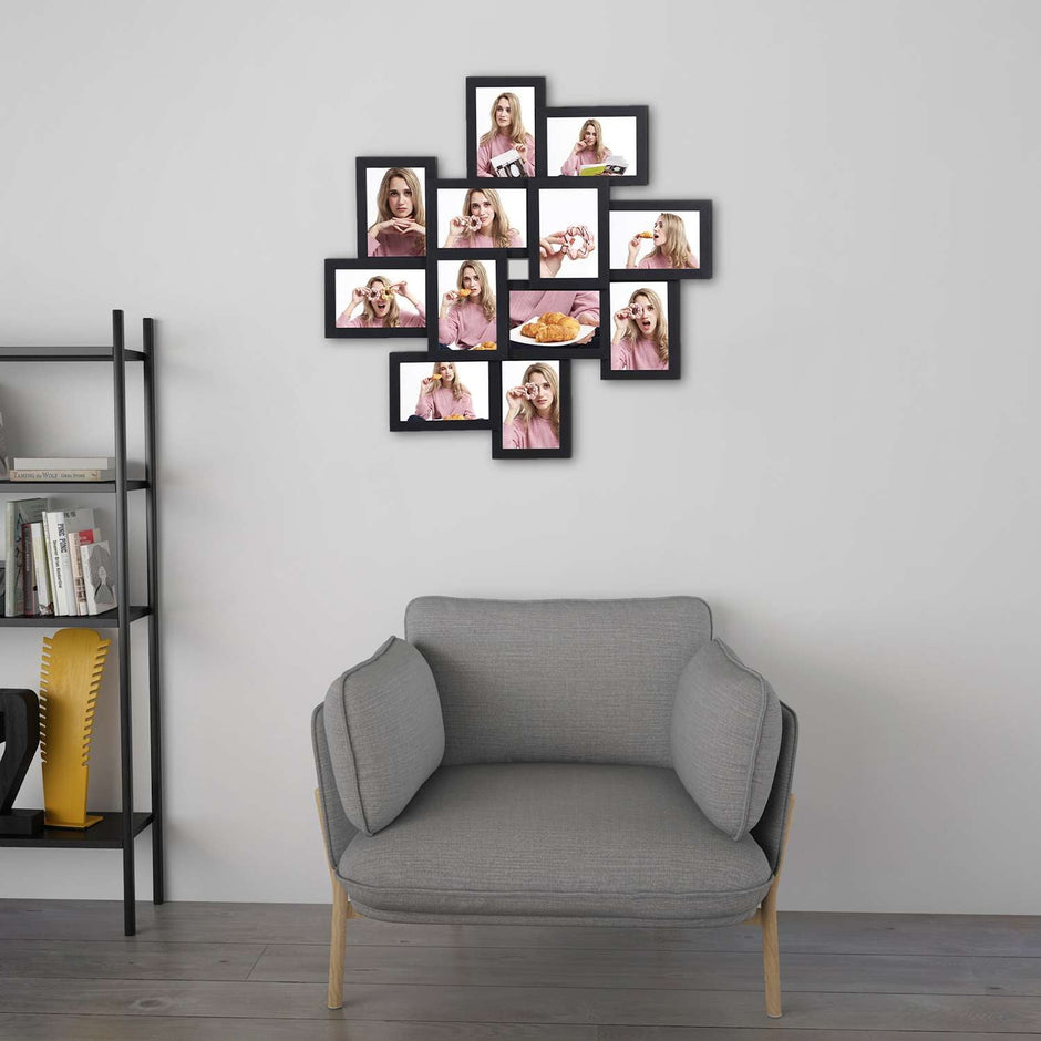 Picture Frame Collage – Wood – White – Wall Mounted for 12 Photos (4