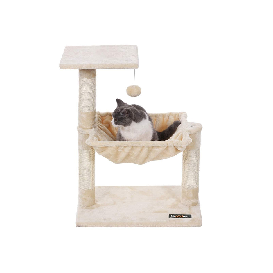 Cat Tree – Plush – Neutral Color – Stable with Soft Hammock