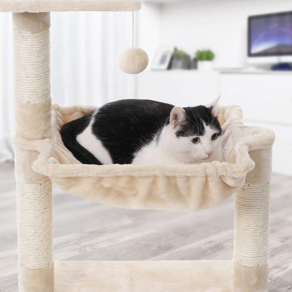 Cat Tree – Plush – Neutral Color – Stable with Soft Hammock