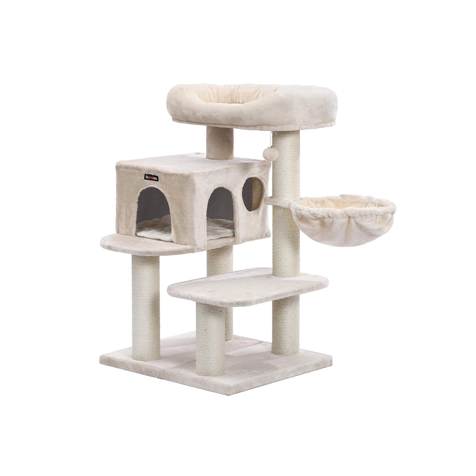 Cat Tree – Plush – Beige – XXL Perch with Adjustable Units and Cuddle Cave