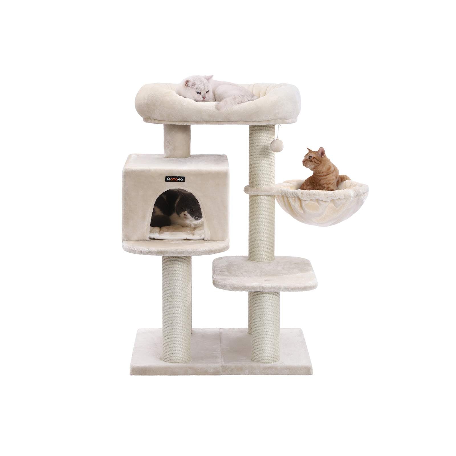Cat Tree – Plush – Beige – XXL Perch with Adjustable Units and Cuddle Cave