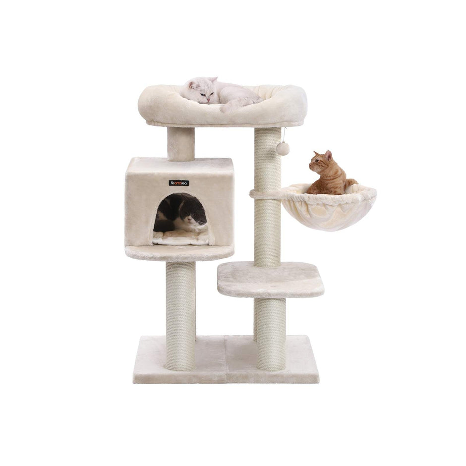 Cat Tree – Plush – Beige – XXL Perch with Adjustable Units and Cuddle Cave
