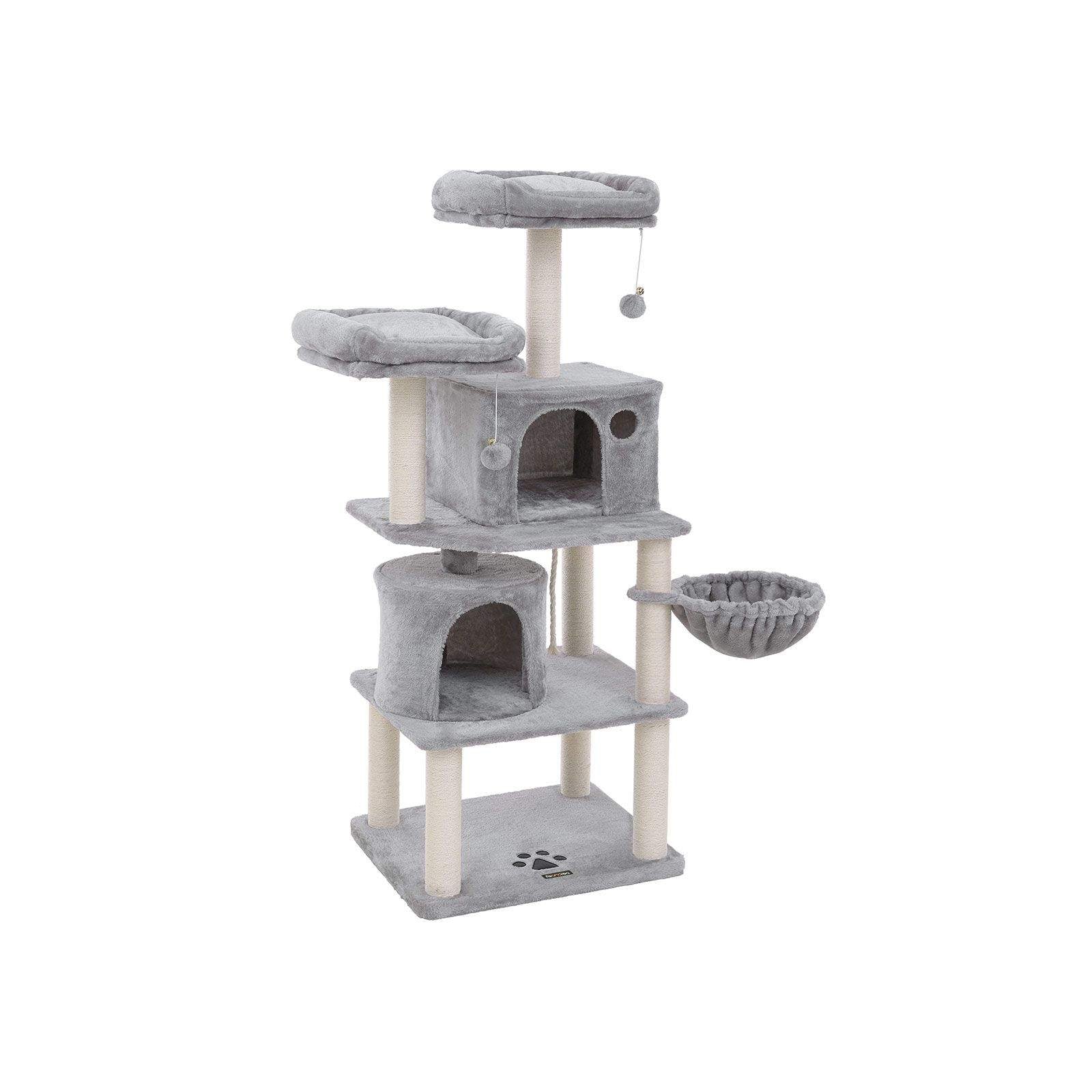 Cat Tree – Plush and Sisal – Smoky Grey – Multi-Level with Condos and Scratching Posts