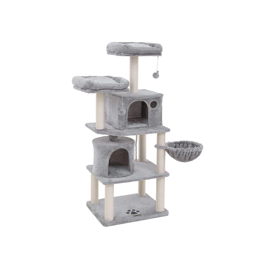 Cat Tree – Plush and Sisal – Smoky Grey – Multi-Level with Condos and Scratching Posts