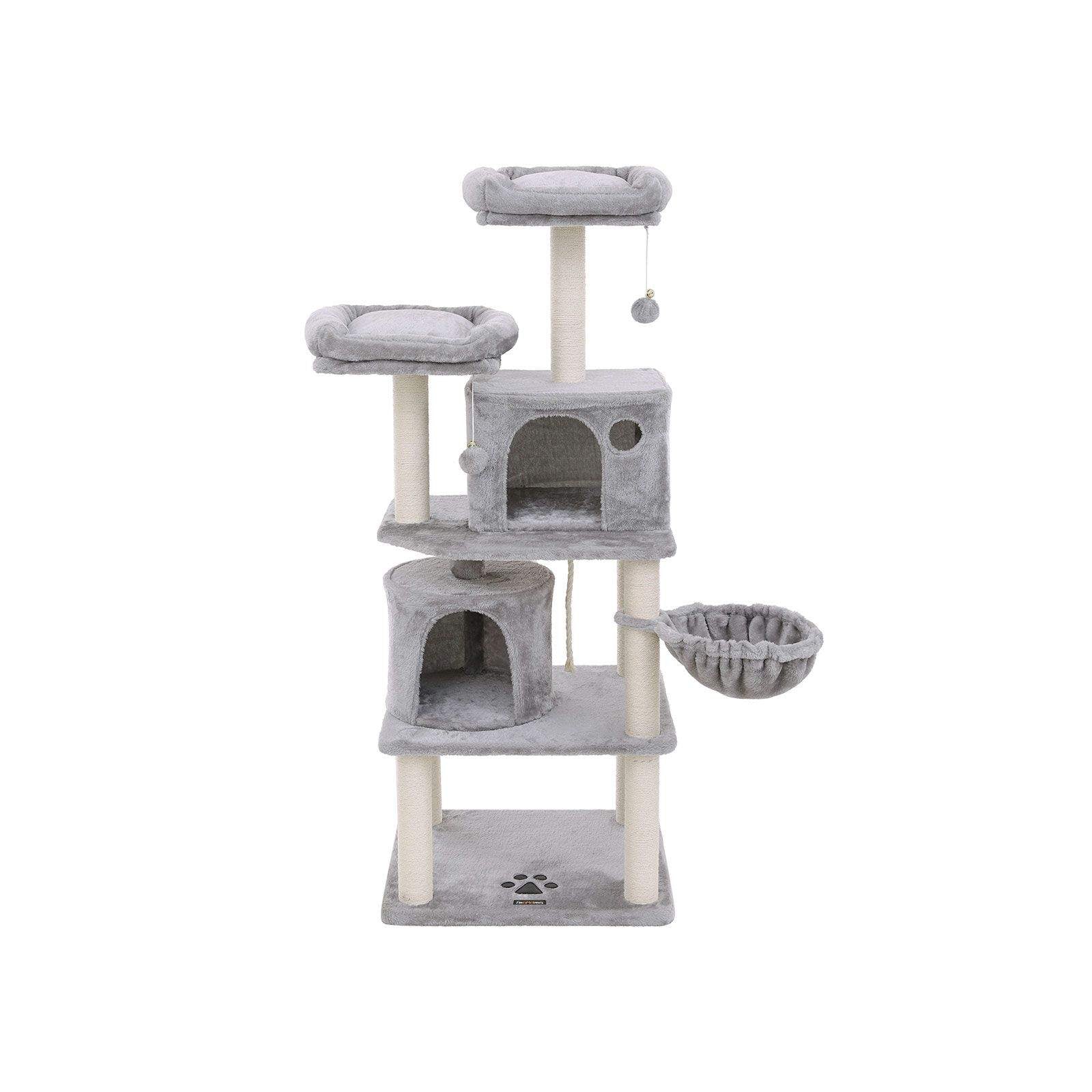 Cat Tree – Plush and Sisal – Smoky Grey – Multi-Level with Condos and Scratching Posts