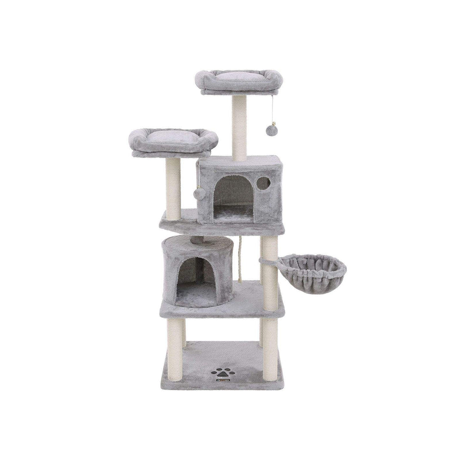 Cat Tree – Plush and Sisal – Smoky Grey – Multi-Level with Condos and Scratching Posts
