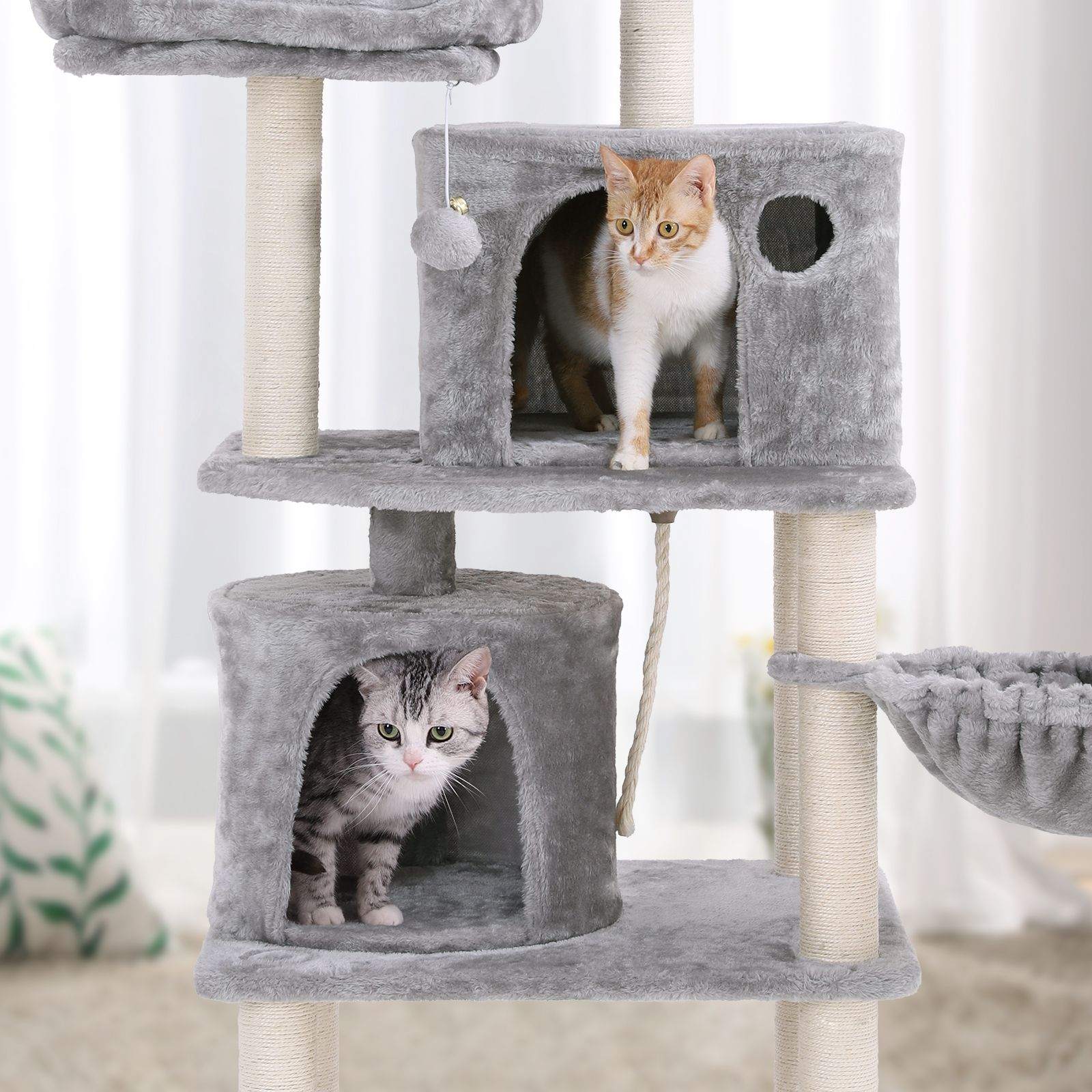 Cat Tree – Plush and Sisal – Smoky Grey – Multi-Level with Condos and Scratching Posts
