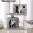 Cat Tree – Plush and Sisal – Smoky Grey – Multi-Level with Condos and Scratching Posts