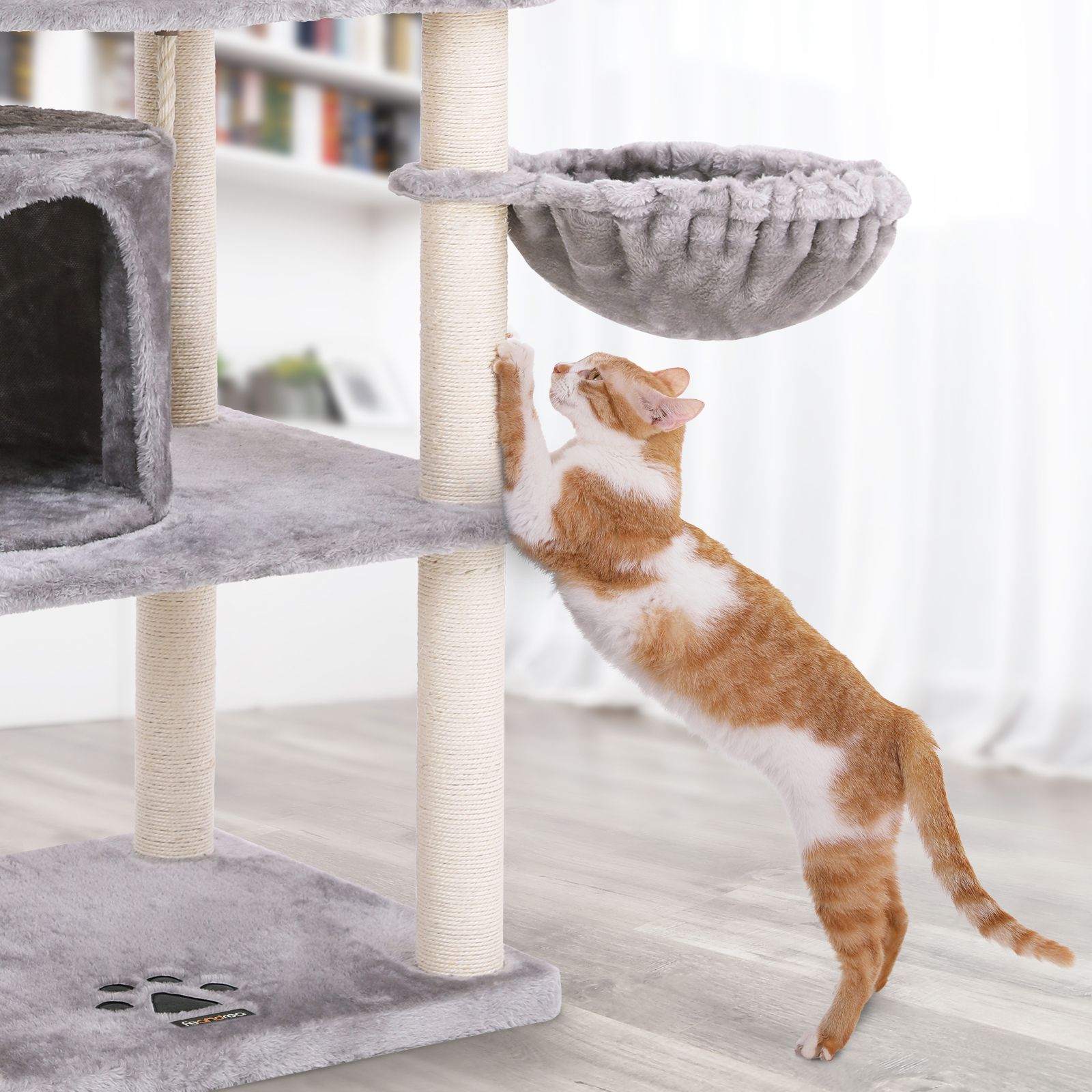 Cat Tree – Plush and Sisal – Smoky Grey – Multi-Level with Condos and Scratching Posts