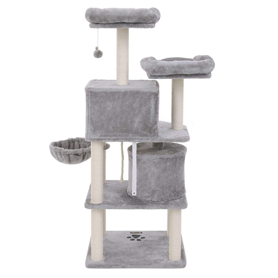 Cat Tree – Plush and Sisal – Smoky Grey – Multi-Level with Condos and Scratching Posts