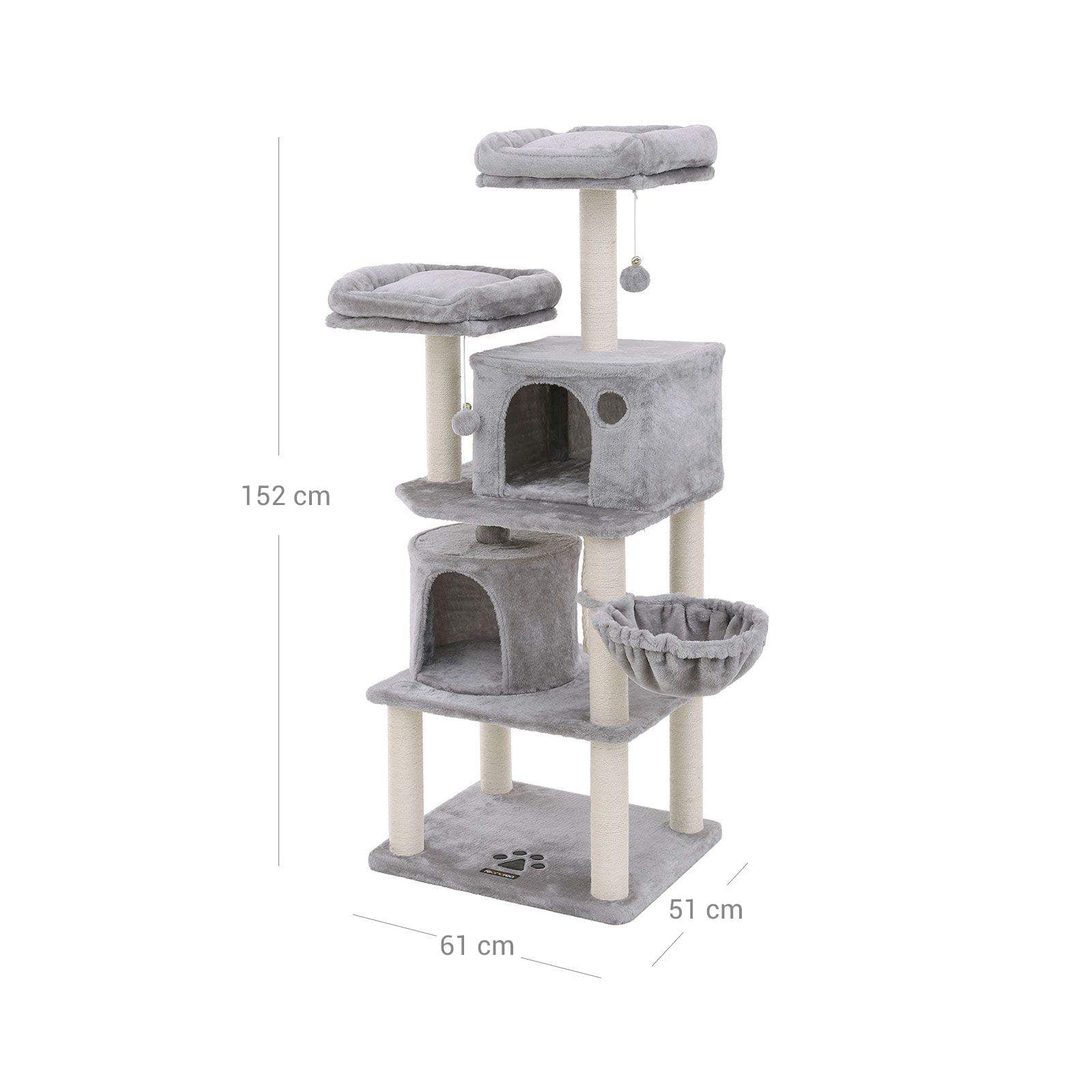Cat Tree – Plush and Sisal – Smoky Grey – Multi-Level with Condos and Scratching Posts