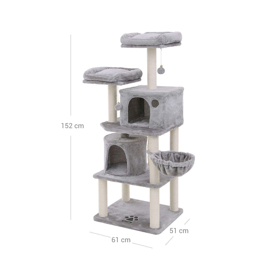 Cat Tree – Plush and Sisal – Smoky Grey – Multi-Level with Condos and Scratching Posts