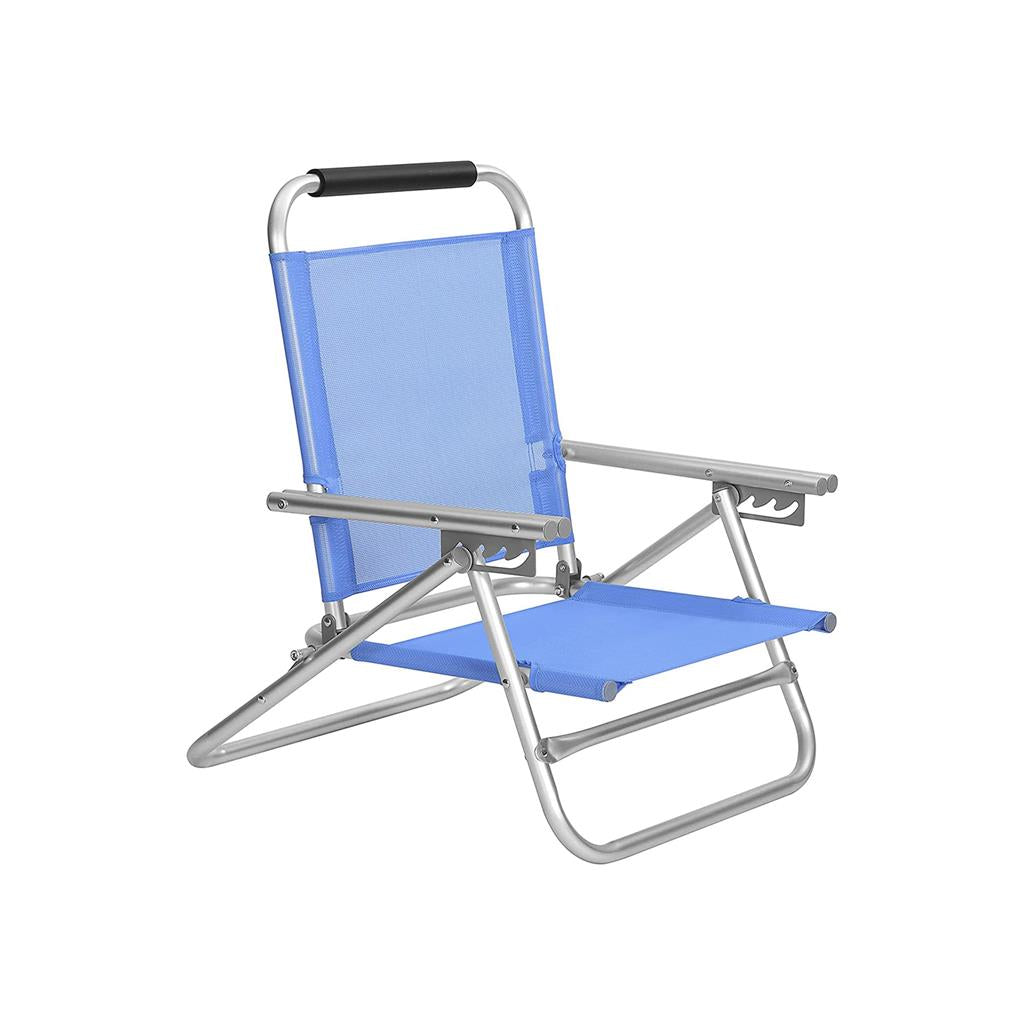 Portable Beach Chair – Fabric – Blue – 4-Position Reclining Backrest, Folding Design with Armrests