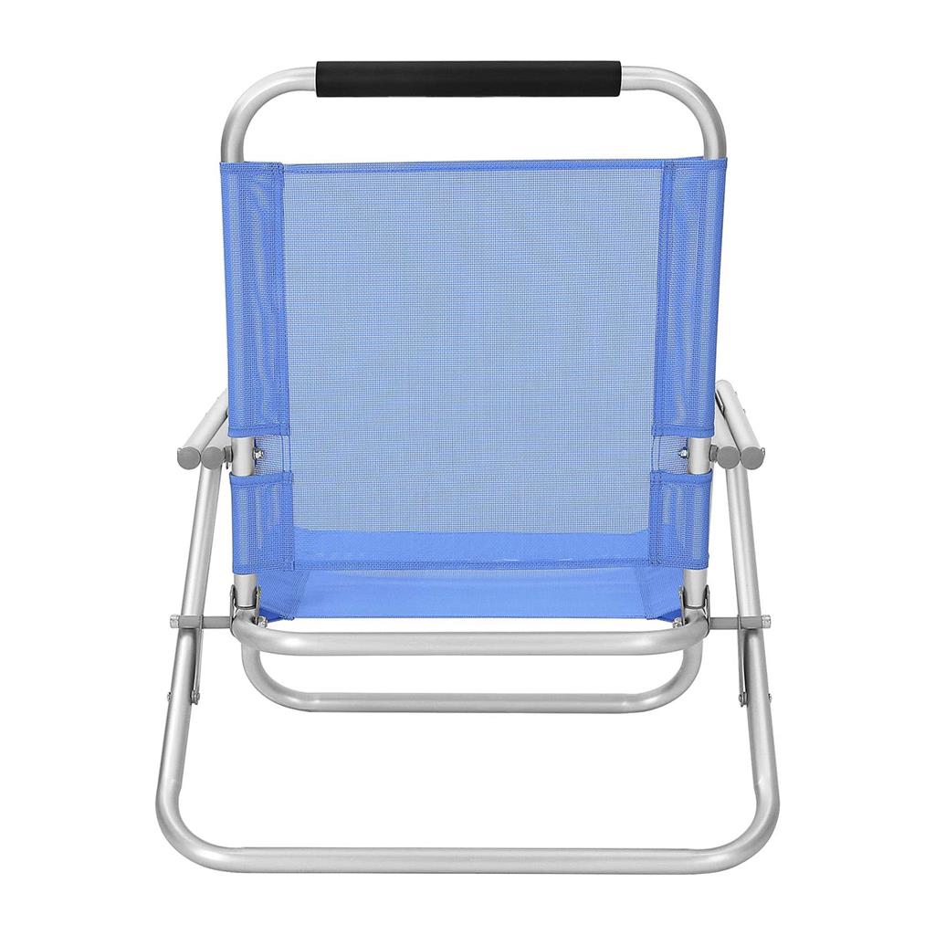 Portable Beach Chair – Fabric – Blue – 4-Position Reclining Backrest, Folding Design with Armrests