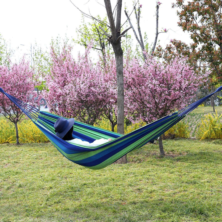 Portable Hammock – 70% Cotton – Multi-Color – Includes Two Pillows, Supports Up to 300 kg