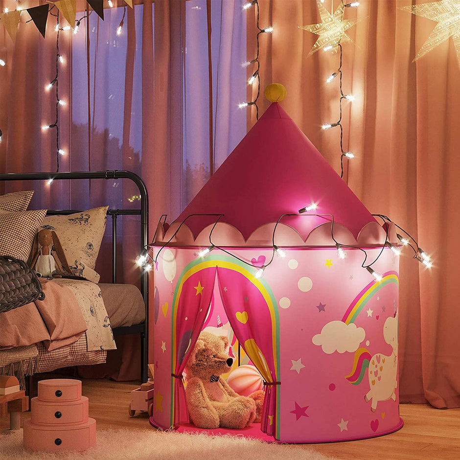 Playhouse Tent – Fabric – Pink and Yellow – Portable Pop Up Design for Indoor and Outdoor Use