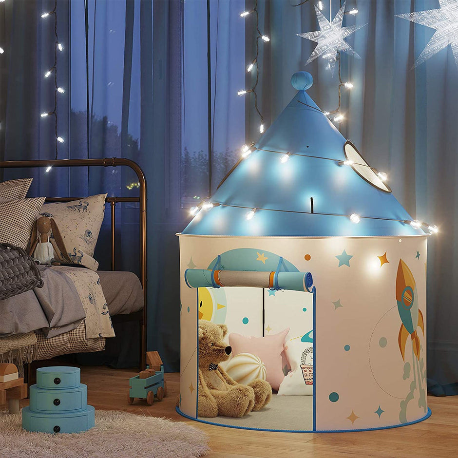 Portable Play Teepee – Fabric – White and Blue – Indoor and Outdoor Use