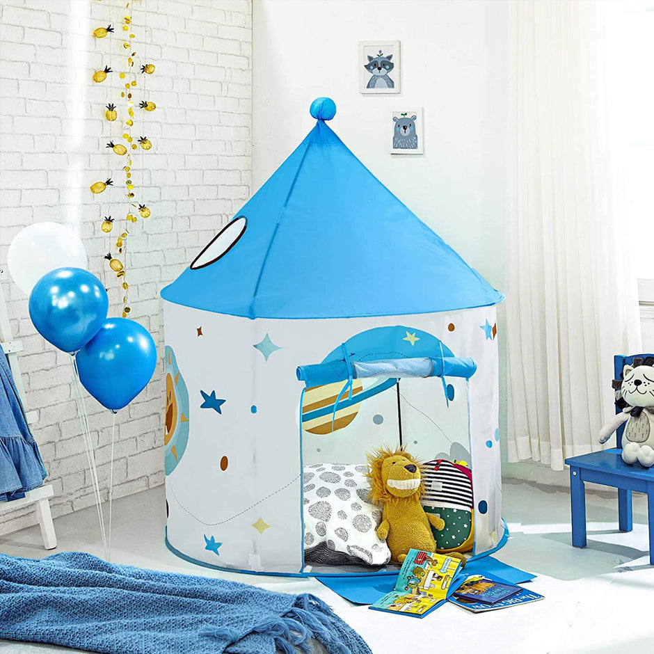 Portable Play Teepee – Fabric – White and Blue – Indoor and Outdoor Use