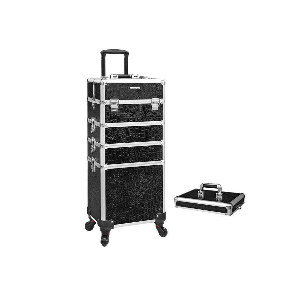 Professional Makeup Case – ABS – Black – 4-in-1 Design with Lockable Storage and Castors