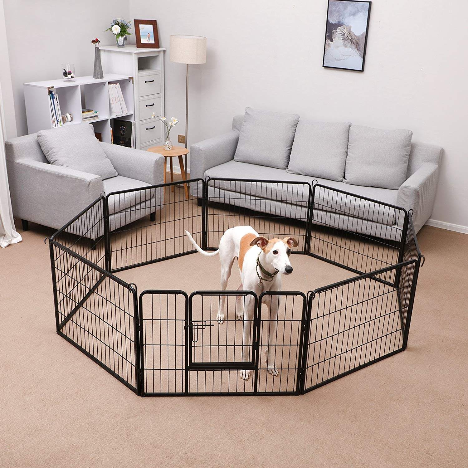 Heavy Duty Puppy Playpen – Metal – Black – 8 Panels, 80 x 60 cm