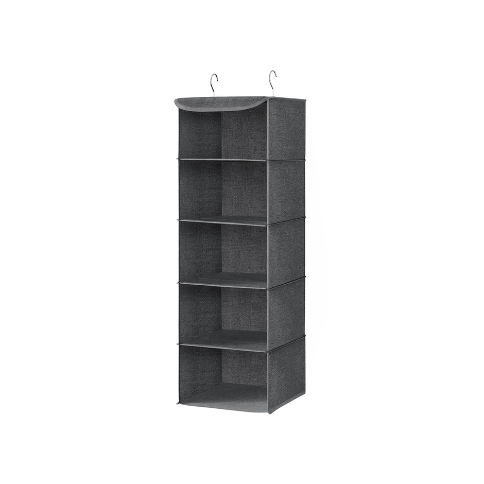 Set of 2 Hanging Wardrobe Storage Organisers – Fabric – Grey – 6 Shelves with Clips
