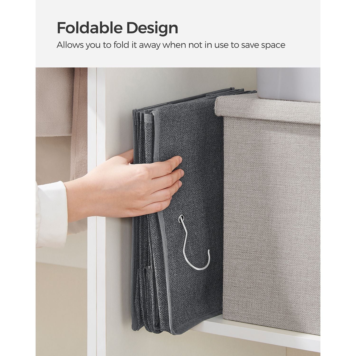 Set of 2 Hanging Wardrobe Storage Organisers – Fabric – Grey – 6 Shelves with Clips