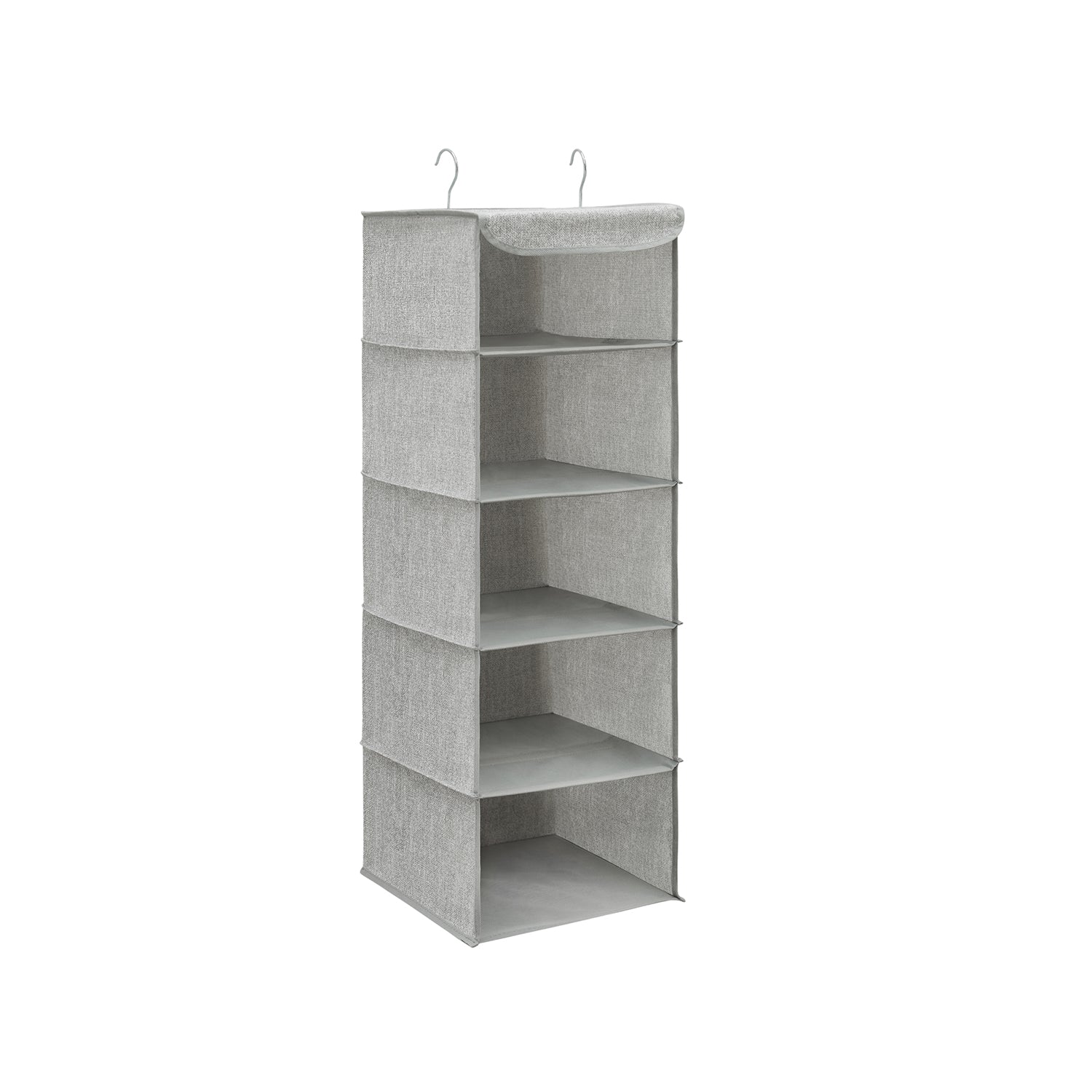 Hanging Storage Shelves – Fabric – Grey – 6-Tier Wardrobe Closet Organizer with Clips