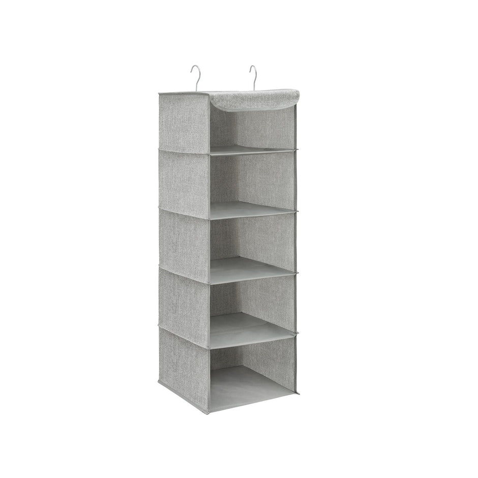 Hanging Storage Shelves – Fabric – Grey – 6-Tier Wardrobe Closet Organizer with Clips
