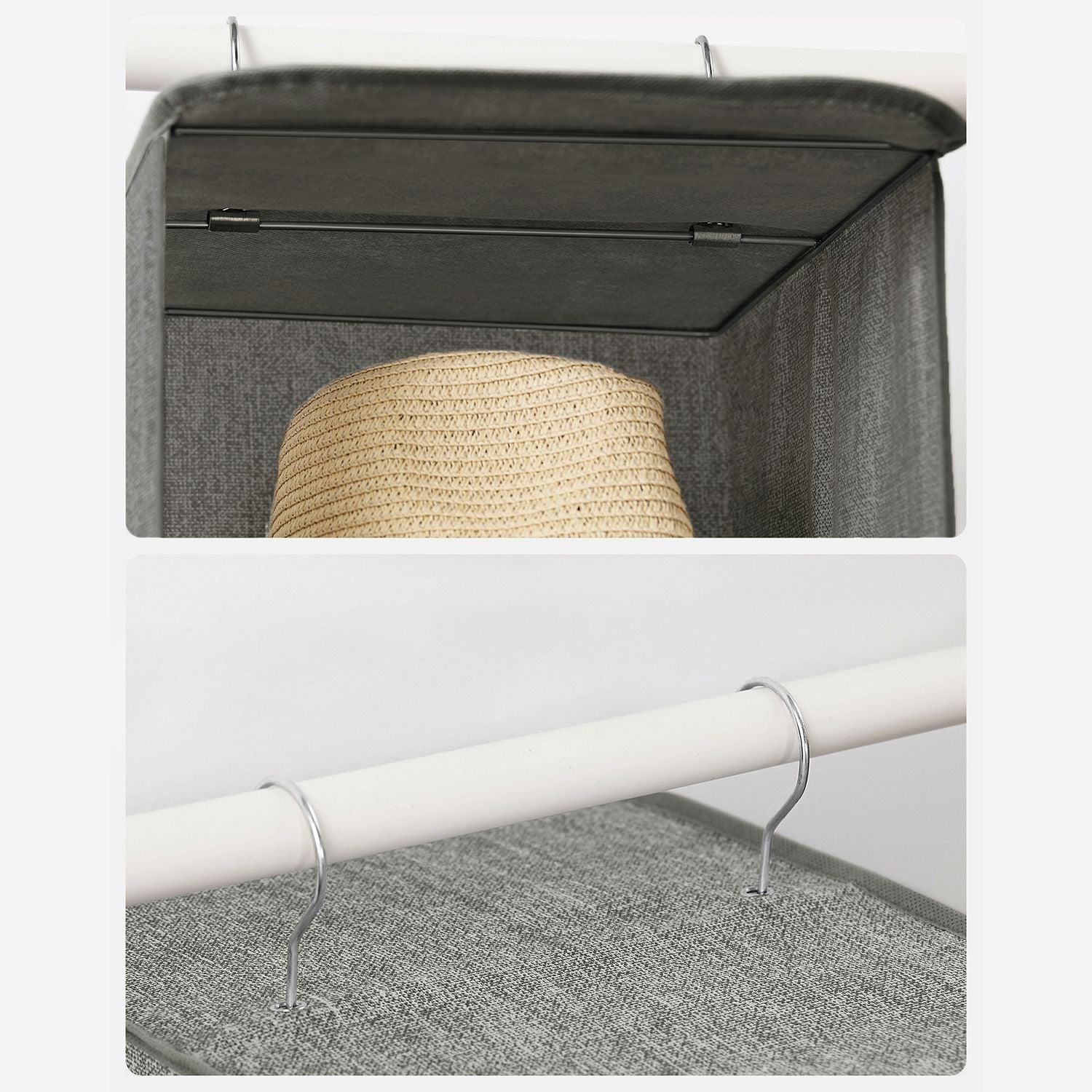 Hanging Storage Shelves – Fabric – Grey – 6-Tier Wardrobe Closet Organizer with Clips