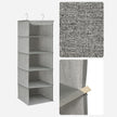 Hanging Storage Shelves – Fabric – Grey – 6-Tier Wardrobe Closet Organizer with Clips