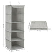 Hanging Storage Shelves – Fabric – Grey – 6-Tier Wardrobe Closet Organizer with Clips