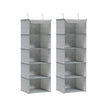 Hanging Wardrobe Storage Organisers – Fabric – Light Grey – Set of 2 with 6 Shelves and Clips
