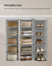 Hanging Wardrobe Storage Organisers – Fabric – Light Grey – Set of 2 with 6 Shelves and Clips