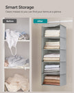 Hanging Wardrobe Storage Organisers – Fabric – Light Grey – Set of 2 with 6 Shelves and Clips