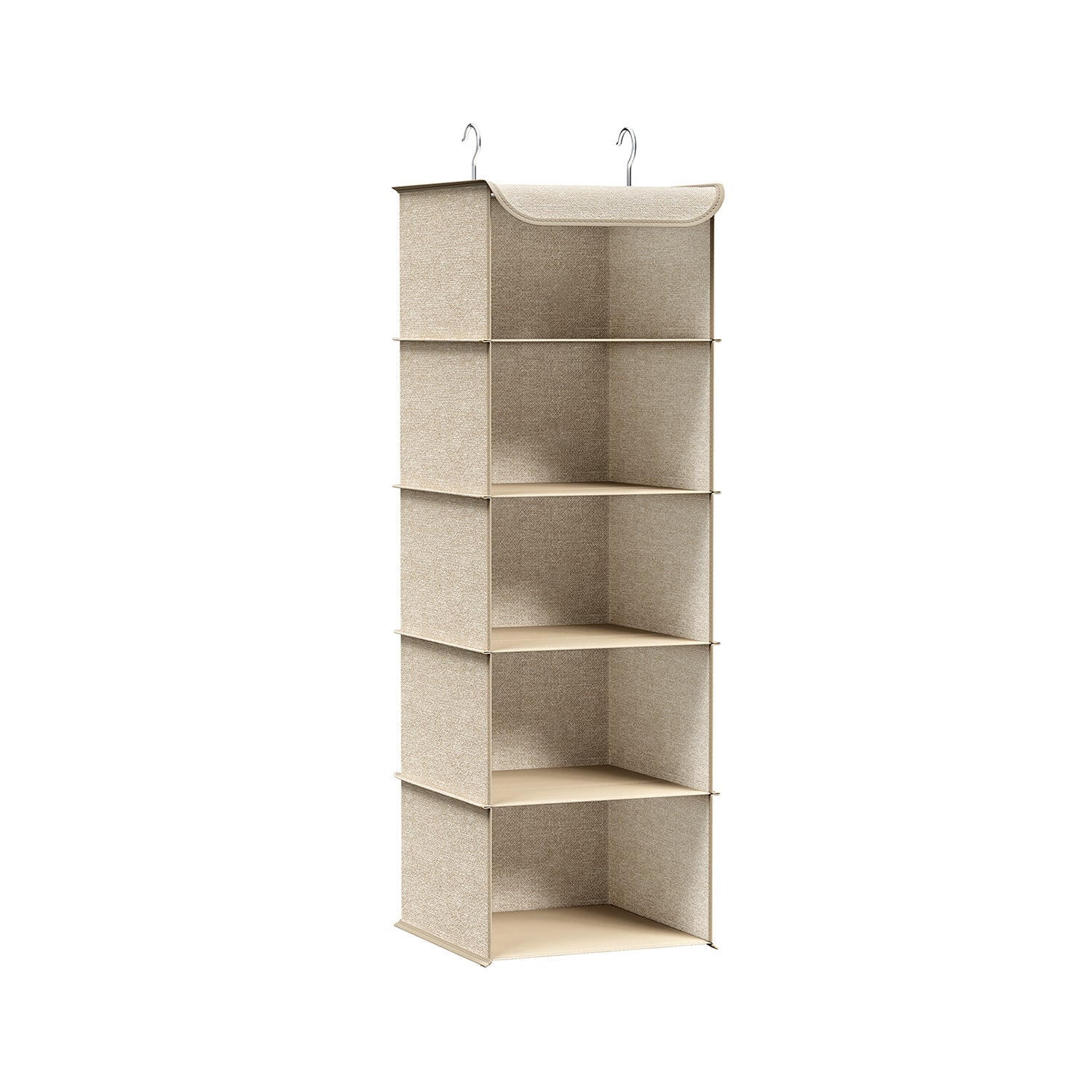Hanging Wardrobe Storage Organiser – Fabric – Sand Beige – 6 Shelves with Clips