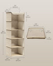Hanging Wardrobe Storage Organiser – Fabric – Sand Beige – 6 Shelves with Clips