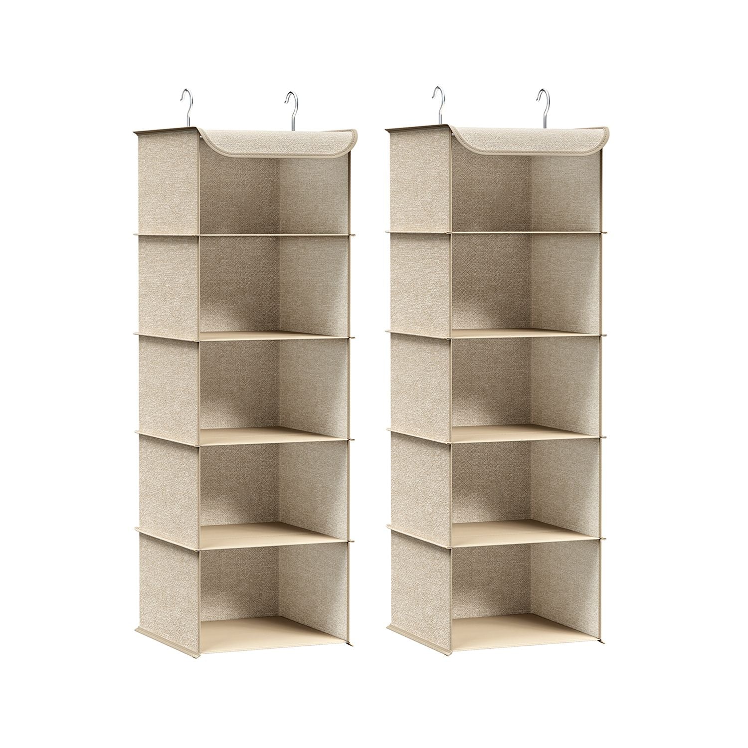 Set of 2 Hanging Wardrobe Storage Organisers – Fabric – Sand Beige – 6 Shelves