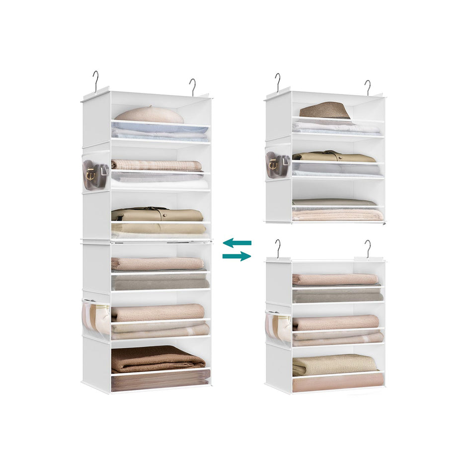 Hanging Wardrobe Organiser – Fabric – Cloud White – 6-Tier Design with Side Pockets, Foldable, and Metal Hooks