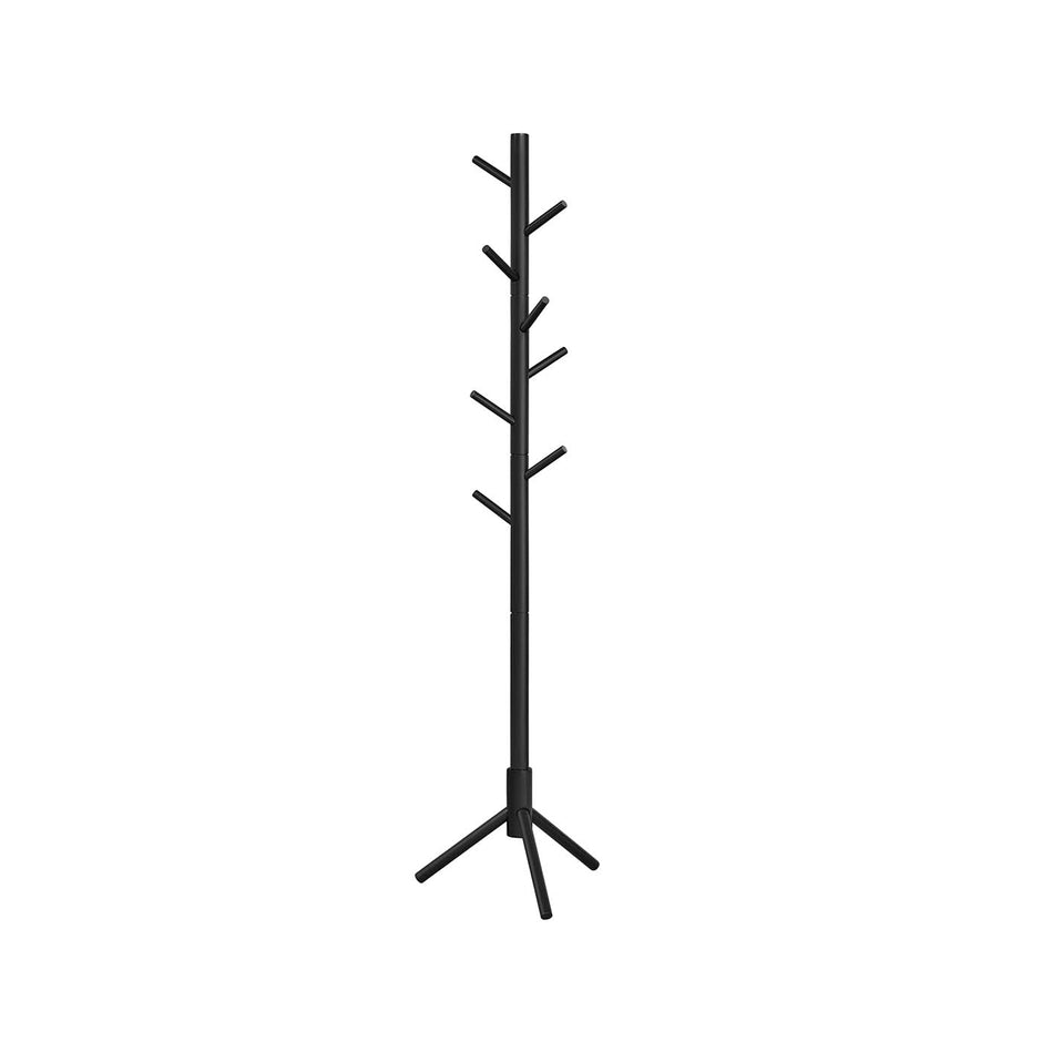 Free Standing Coat Rack – Solid Wood – Black – 8 Hooks for Entryway and Hallway