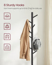 Free Standing Coat Rack – Solid Wood – Black – 8 Hooks for Entryway and Hallway