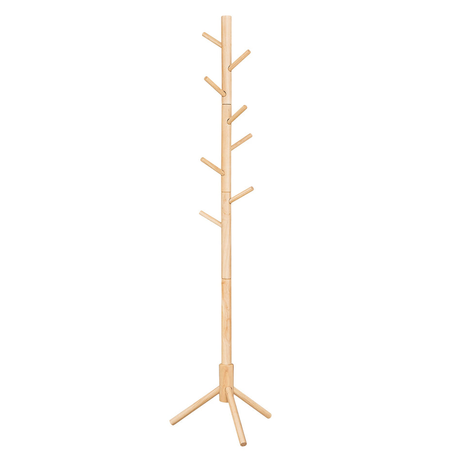Wooden Coat Stand – Solid Wood – Black – Free Standing with 8 Hooks
