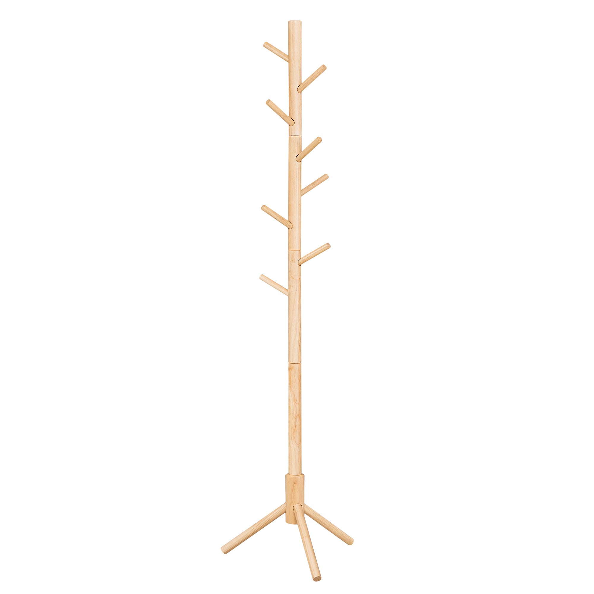 Coat Rack – Solid Wood – White – Freestanding with 8 Hooks for Entryway and Hallway